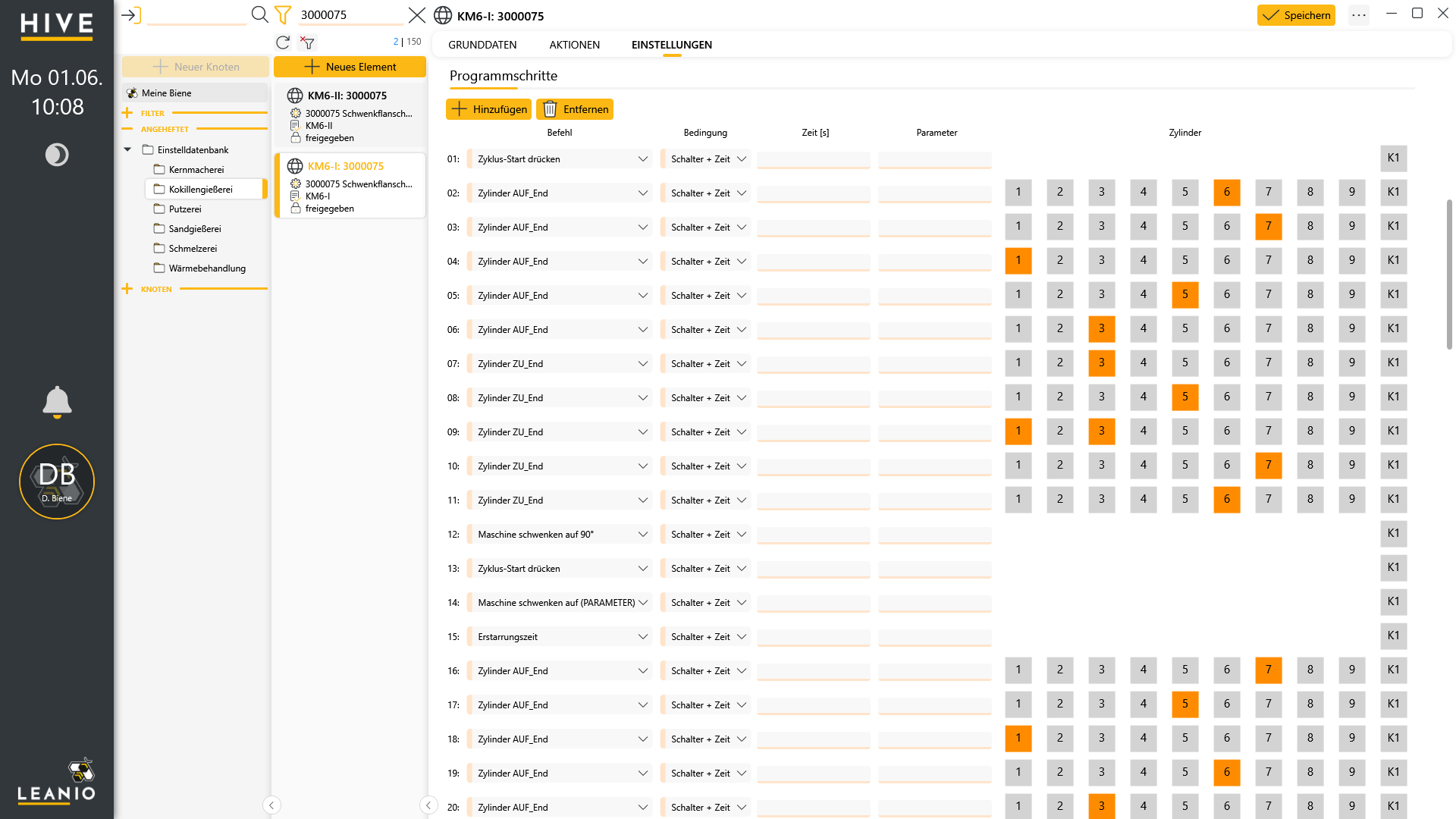 LEANIO Einstelldatenbank: Kokille 1